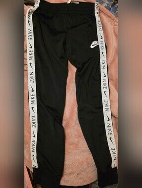 Nike Black Kids Joggers with White Logo Tape